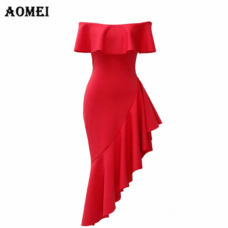 

Woman Irregularties Sexy Tube Top Dress Off Shoulder Lady Bodycon Party Tight Evening Party Red Dresses Robe Femme Clubwear