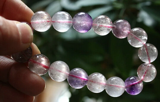

435 100% Natural Brazil Amethyst Mix Colors Rutilated Quartz Beads Bracelet 14mm