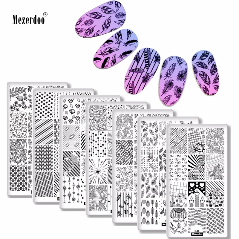 Online 7 stücke Nagel kunst, Template Set Blume Spitze Blumen Feder Liebe Design Maniküre Drucken Bild Platten Nail Malerei Werkzeuge