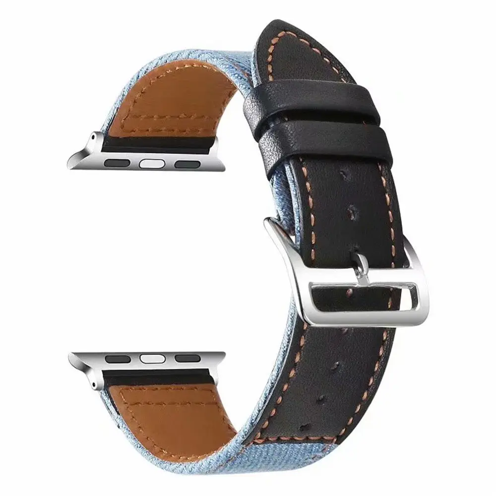 Ремешок из джинсовой ткани для Apple Watch SE Band 38 мм 40 42 44 кожаный браслет iWatch Series 6 5 4 3