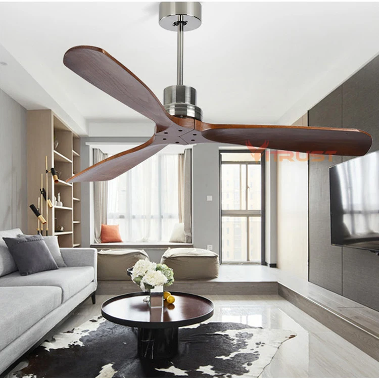 Ceiling Fan Industrial Vintage Without Light Wooden With Remote Control Nordic Simple Home Fining Room
