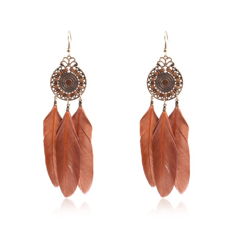 

Vintage Ethnic Bohemia Hanging Dangle Drop Earrings for Women Geometric Hollow Zinc Alloy Feather Women Earrings Party Gifts