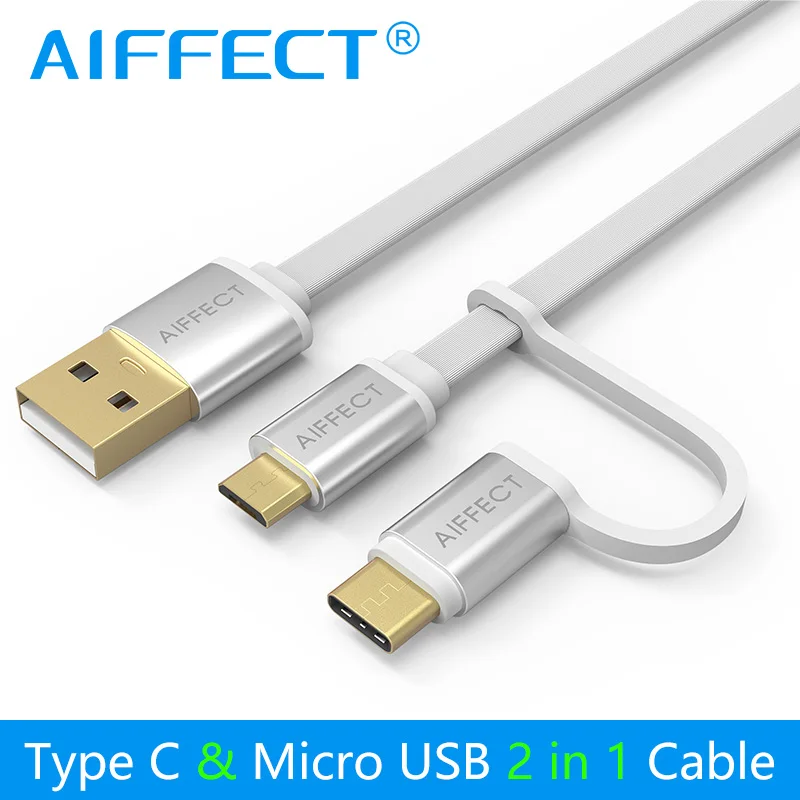 

AIFFECT 2 Interfaces 2 in 1 Micro B and Type C to USB Data Cable Charging Cable Mini USB C Cable for Micro USB Type-C Devices