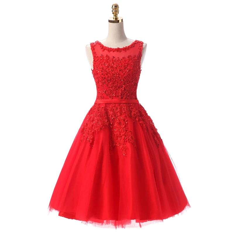 Ssyfashion цвет красного вина кружевное короткое платье для подружки невесты Бисер без рукавов платье для банкета на заказ; Большие размеры торжественное платье - Цвет: Красный