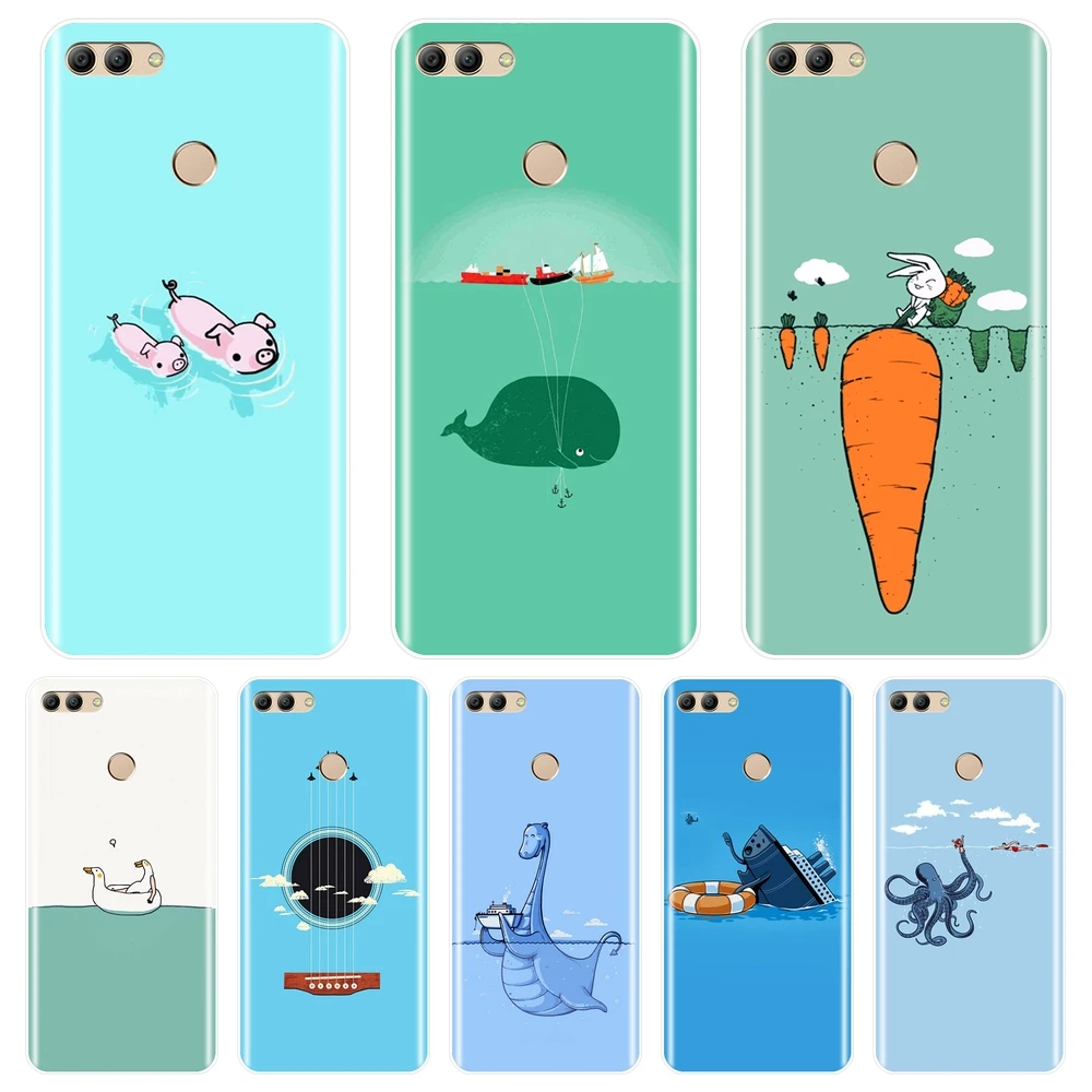 

Pig Rabbit Blue Phone Case For Huawei Y3 Y5 Y6 II Y7 2017 Pro Soft Silicone Back Cover For Huawei Y5 Y6 Y7 Prime 2018 Y9 2019