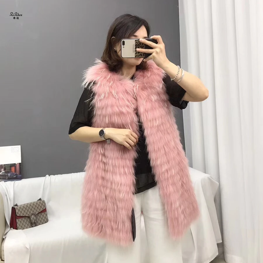 

ZiZhen Genuine Raccoon dog Fur knitted Vest Women's Gilet Warm Luxury Waistcoat promotion 190613-4,WEIZHEN6.13-1