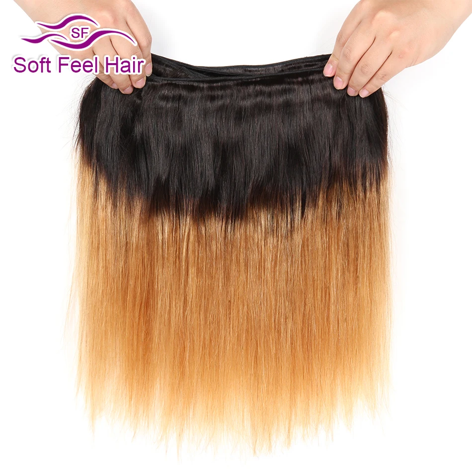 Soft Feel Hair Ombre Brazilian Straight Hair Bundles With Closure Remy T1B/27 Honey Blonde Human Hair 3/4 Bundles With Closure Soft Feel Hair Ombre Brazilian Straight Hair Bundles With Closure Remy T1B/27 Honey Blonde Human Hair 3/4 Bundles With Closure