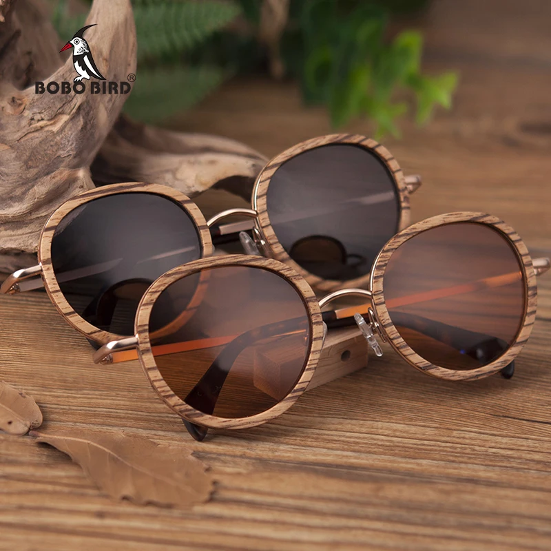 

BOBO BIRD AG027 Zebra Wood Bamboo Sunglasses Oval Glasses Frame Women UV400 Polaroid Eyewear With Wood Box