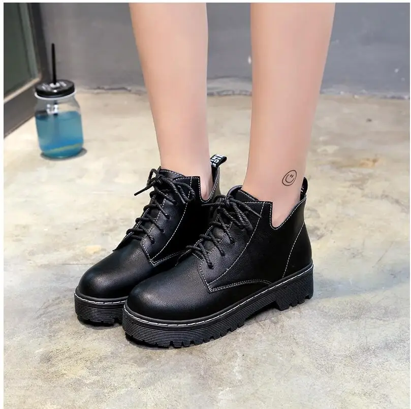

New Autumn Winter Female Ankle Boots Woman Soft Leather Shoes Casual Lace-Up Short Boots Sewing Footwear Size 35-40