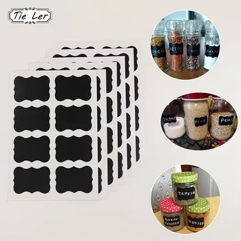 

TIE LER 48PCS/Set Blackboard Sticker Craft Kitchen Jar Organizer Labels Chalkboard Chalk Board Stickers Black