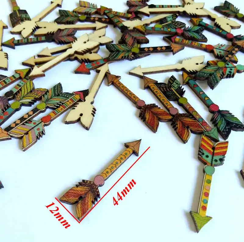 

20/50pcs/pack Random Mixed 1 Holes arrow Shape Wood Buttons 12*44mm Dia. Sewing boutons For Diy Clothing Accessories