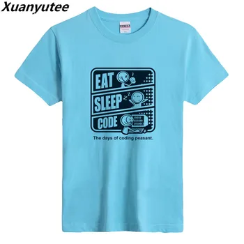 

Xuanyutee Geek Fans T-shirt Men Easy Fit Print EAT SLEEP CODE The days of coding peasant Cotton Big Yard O-Neck Short Sleeve Tee