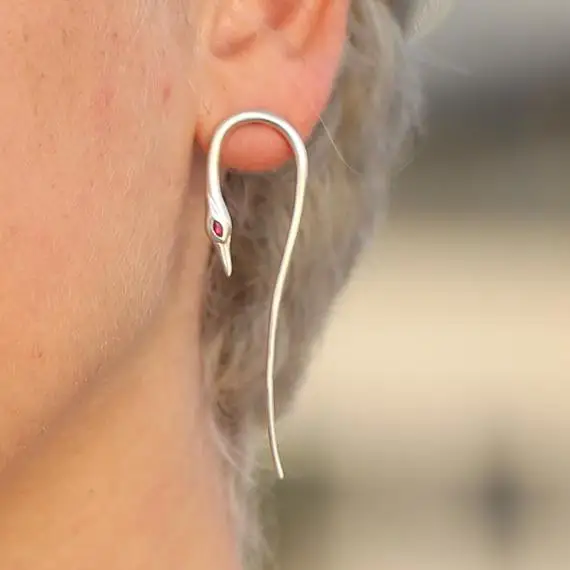 Asymmetric Crane Earrings, silver sapphire hanging earrings, bird earrings, bird lover gift,swan earrings,boho earrings,animal earrings