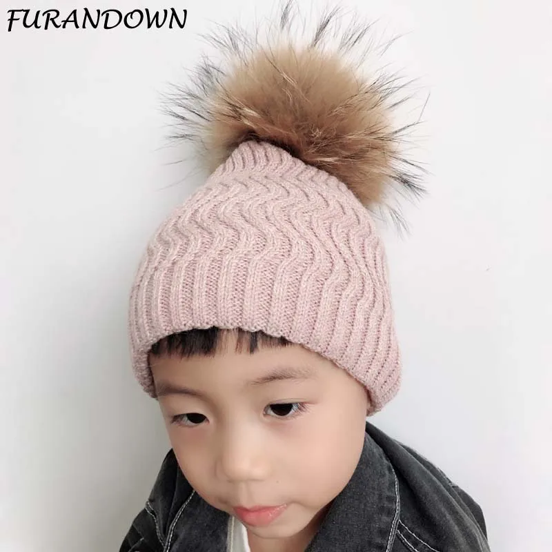 boys girls pom pom hat baby winter wool hats for kids solid color