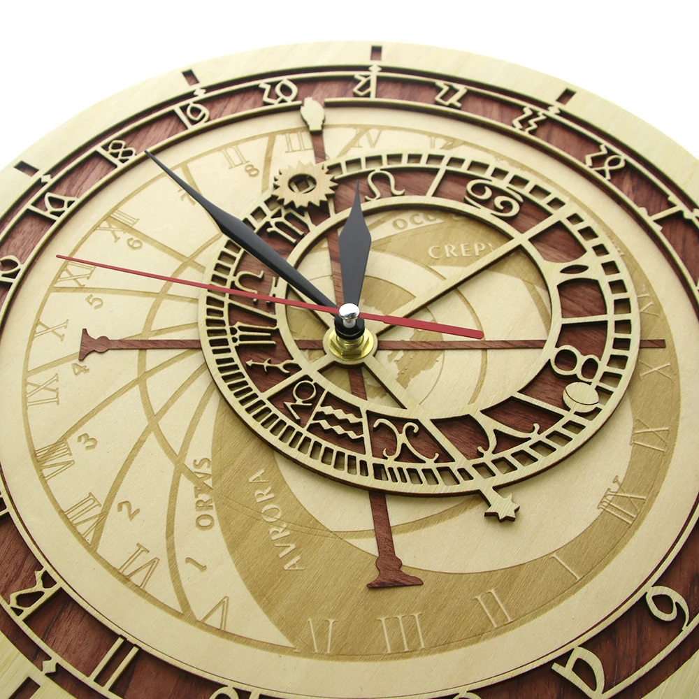 Billige Prag Astronomische Uhr in Holz Tschechische Republik Medieval Astronomie Wand Kunst Astrologie Dekorative Wand Uhr Kunstwerk Prag Geschenk