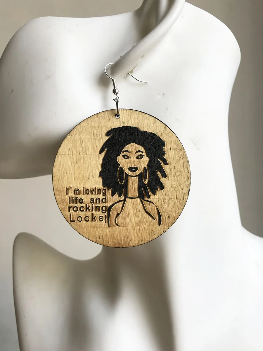 5 pair!!! Black 6cm round wood afro women Wooden Earrings in Drop