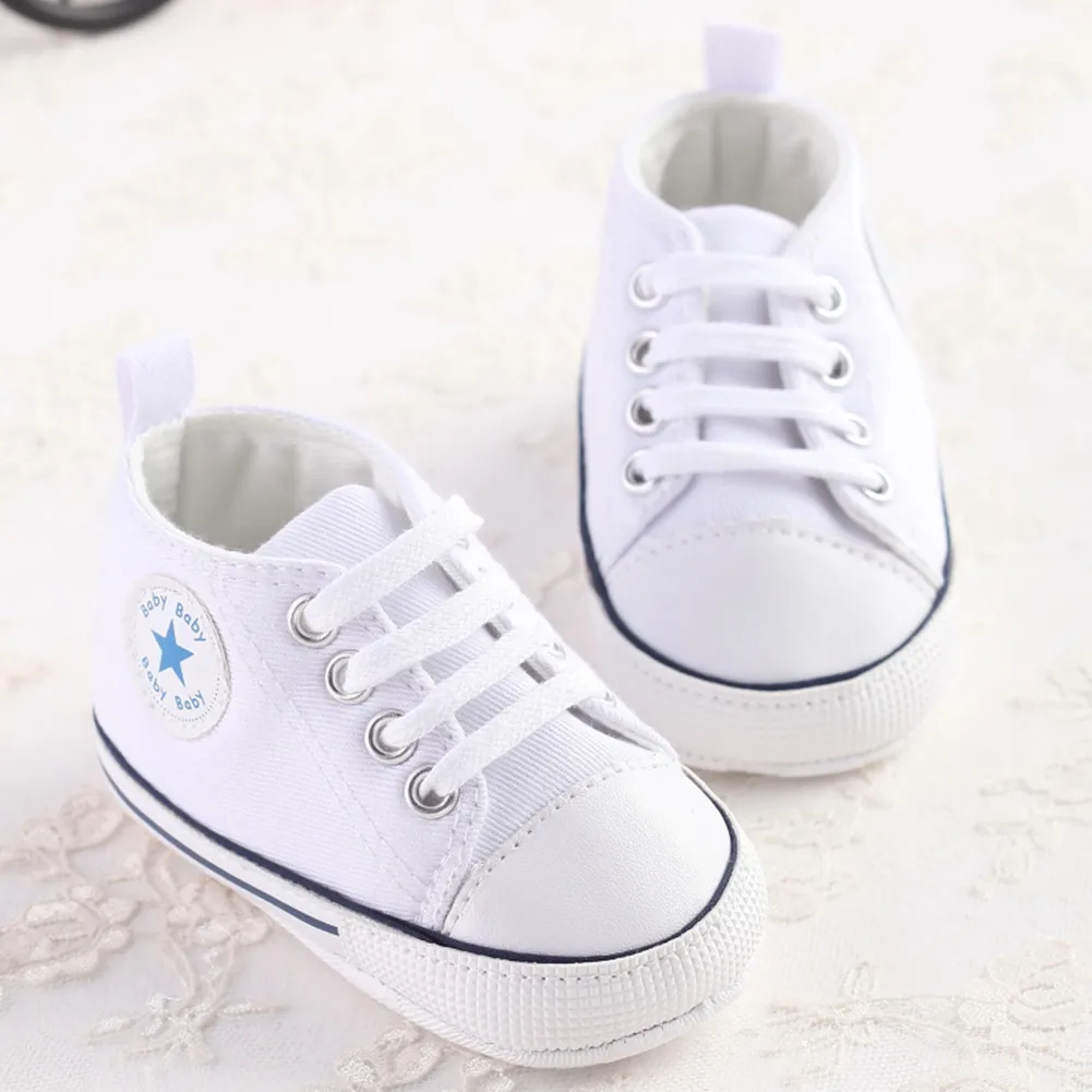 Симпатичная детская обувь тканевая для новорожденных мальчиков и девочек, мягкие детские кроссовки с нескользящей подошвой для детей от 0 до 18 месяцев - Цвет: Белый