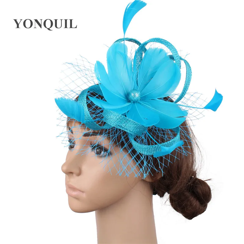 

Feather Sinamay Fascinator Headwear Colorful Mesh Church Show Hair Accessories Ladies Millinery Cocktail Hat Fancy Color MYQ090