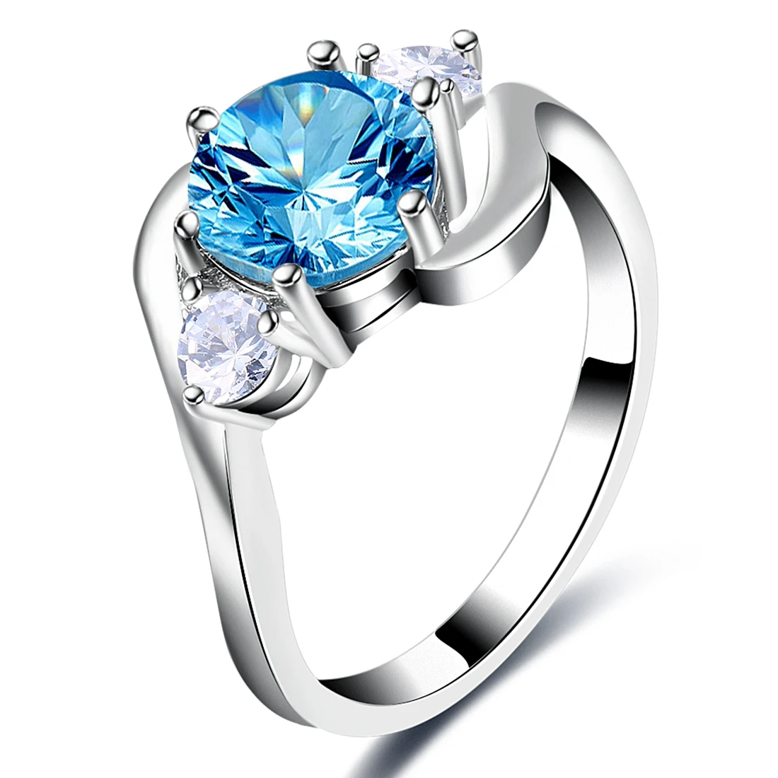Big Blue Stone Silver Rings for Women Fashion Jewelry Wedding