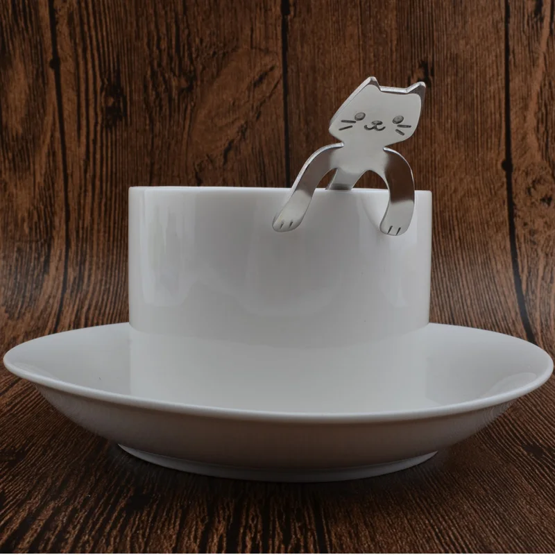 2 шт. мини-кошка из нержавеющей стали кофе и чай ложка с длинной ручкой креативная ложка для питья кухонный гаджет столовые приборы посуда