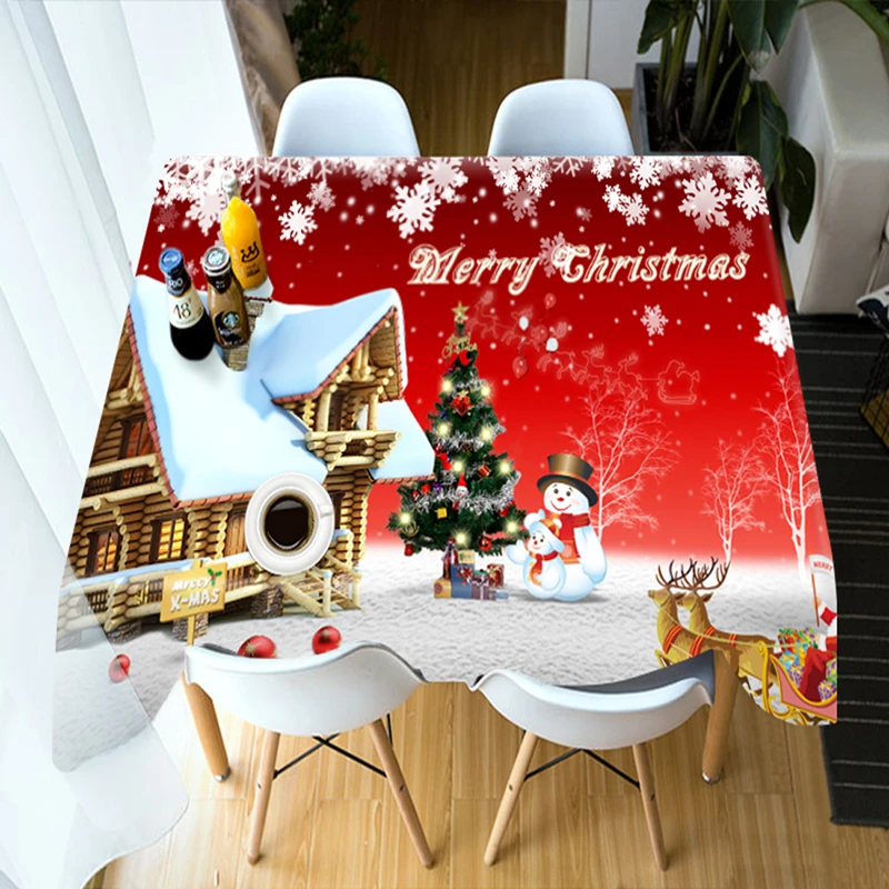  Customizable 3D Tablecloth Red Christmas Tree New Year theme Dustproof Thicken Cotton Rectangular/R