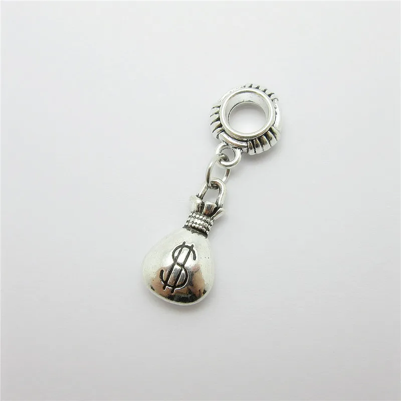 Ancient silver 20pcs Money charms big hole loose bead fit Pandora