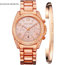London Style Famous Brand HM Women Rhinestones Wristwatches Rose Gold Luxury Quartz-watch Fashion Bracelet Watches Free Shipping