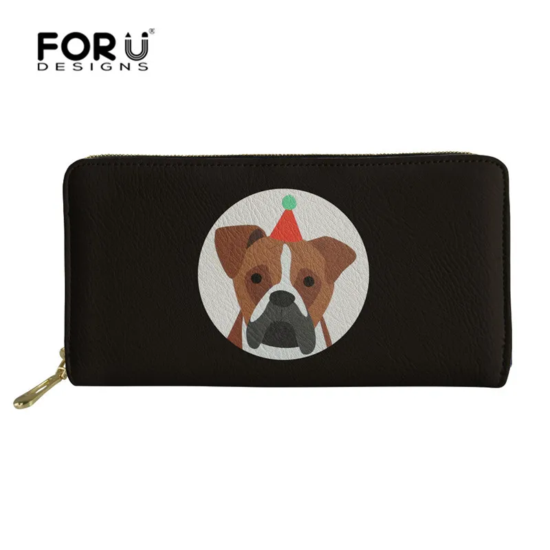 FORUDESIGNS Custom Images Christmas Boxer Dog Ladies Wallet Women Leather Purse Multifunction Women Wallet with Zipper Money Bag 