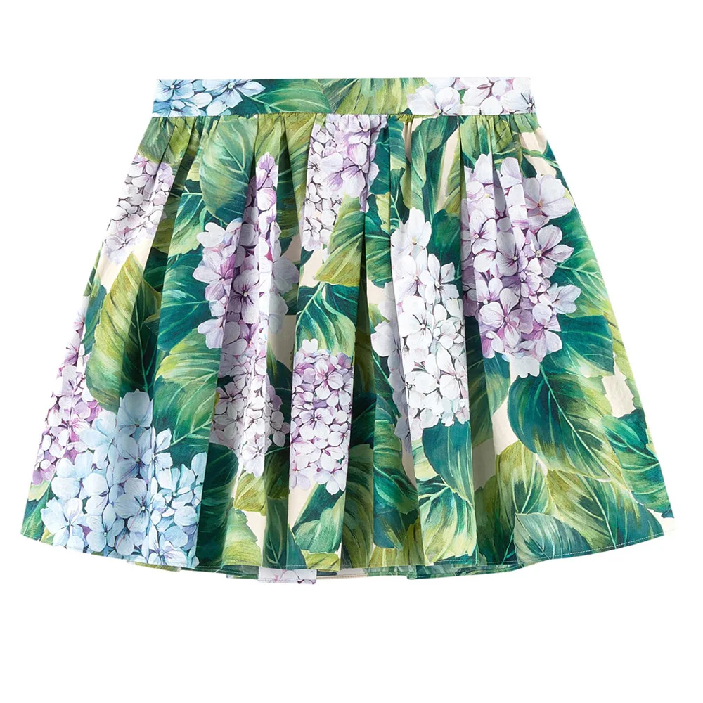 Girls Skirts 2018 Brand Summer Green leaves flowers Princess Party