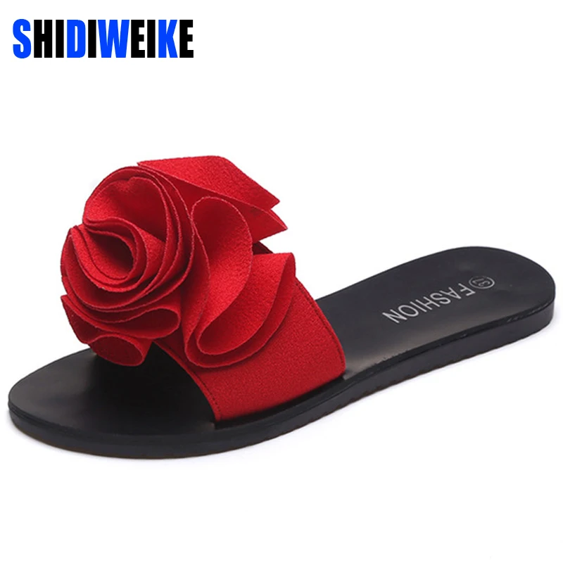 

SHIDIWEIKE 2019 New Slippers Platform Sandals Slip On Flats Casual Shoes Woman Beach Flip Flops Flowers Women Shoes b851