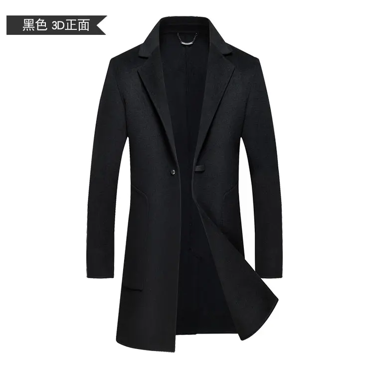 Batmo new arrival winter high quality double side wool casual black trench coat men,men's long winter coat 85839