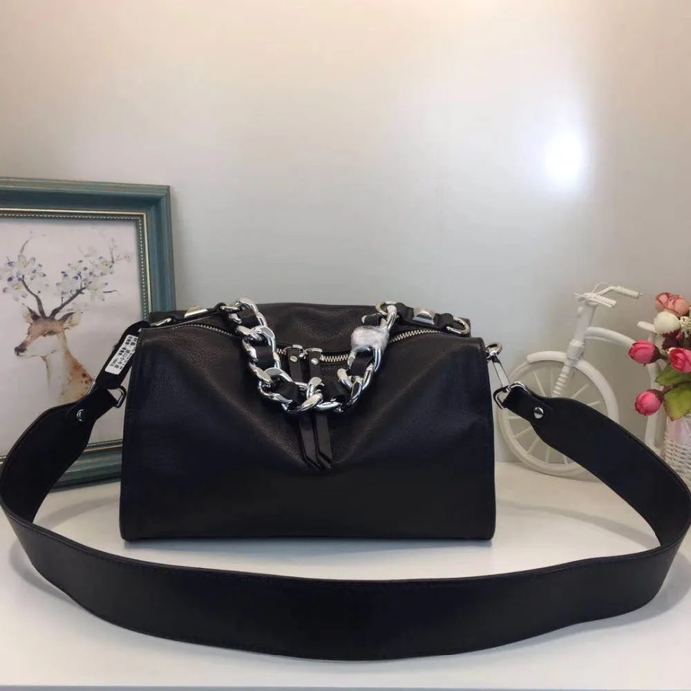 

2018 new arrival women genuine leather wide shoulder strap messenger handbag retro famous brand designer Boston European bag