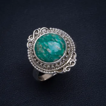 

Natural Amazonite Handmade Unique 925 Sterling Silver Ring 8 B1260