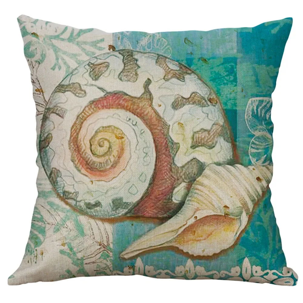 

New Marine Life Sea Turtle Conch Sea Shell Cushion Cover Pillowcase 40x40cm Leisure Home Decoration Printed Pillowcase Home