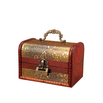 

Wooden box Vintage style Jewelry Pearl Necklace Bracelet Gift Small zakka Box Storage Organizer Handmade golden Cherry pattern