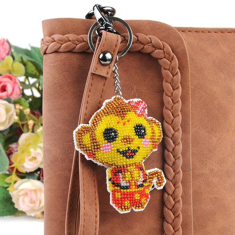 

DIY Craft Stich Bead Cross Stitch Key Chain Accessories Stamped Needlework Embroidery Crafts Printed Cross-Stitching Kit Monkey