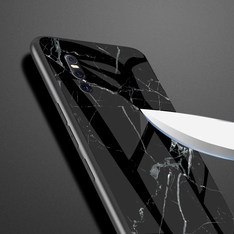 For VIVO V15 Pro Case Marble Pattern Smooth Tempered Glass Back Cover For VIVO V15 Phone Case Soft Silicone Bumper Fundas