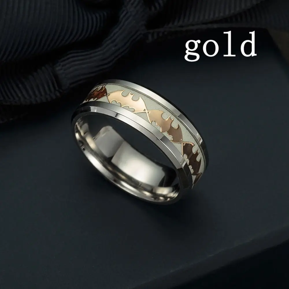Модный Бэтмен из нержавеющей стали кольцо с узором дизайн светящееся кольцо светится в темноте для пар мужские ювелирные изделия - Цвет основного камня: gold