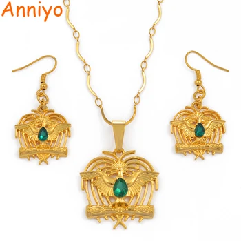 

Anniyo Gold Color Bird of Paradise Pendant Necklaces/Earrings With Green Stone,Papua New Guinea Jewelry PNG Style Gifts #096106