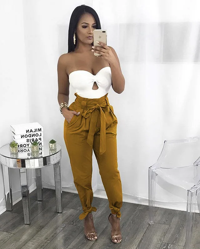 Solid Color Casual Long Trousers Women Summer Pencil Pants S-2XL - Цвет: Цвет: желтый