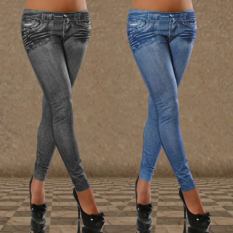 

New Women Sexy Tattoo Jean Look Legging Sport Leggins Punk Fitness American Apparel Jeans Woman Pants 9064