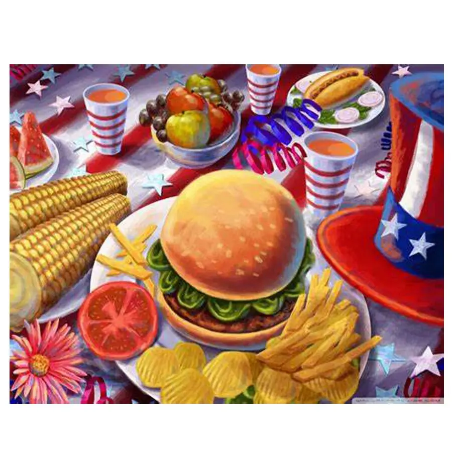 

Diamond Embroidery food art 5d DIY Diamond Painting cartoon diamond picture Cross Stitch Hamburger Mosaic kitchen Wall Decor