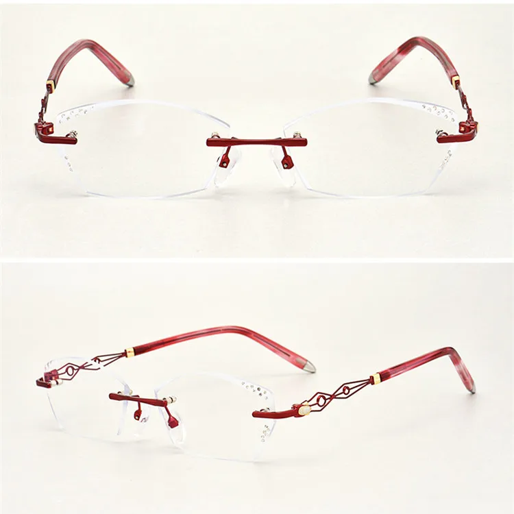 Женские очки по рецепту, близорукость, дальнозоркость, Заказные очки, бескаркасные алмазные цветные очки, защищенные от радиации оптические очки 1 - Цвет оправы: Красный