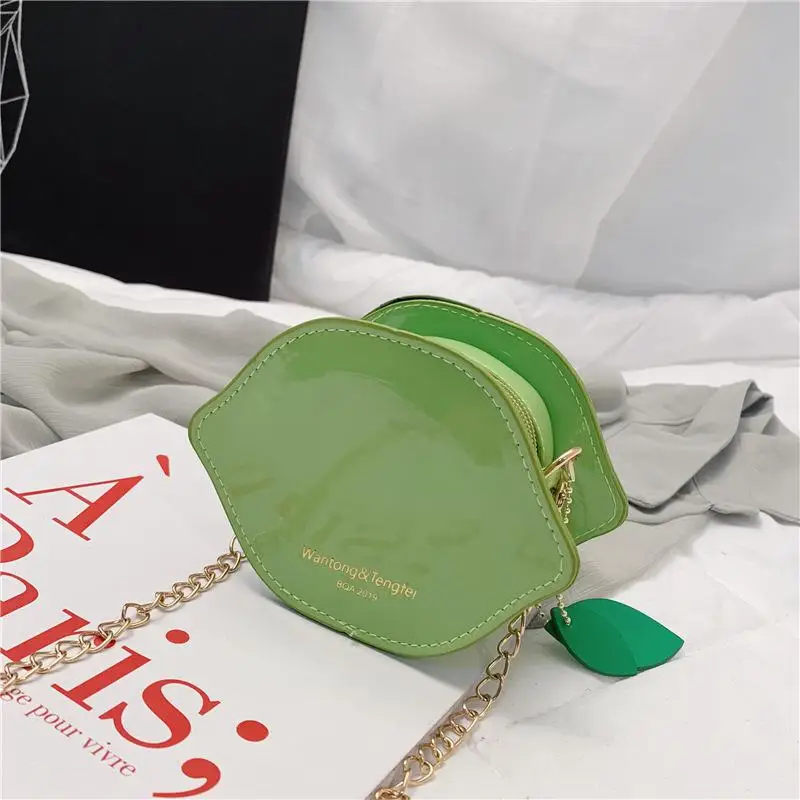 GREEN Корейская версия модной диагональной мини-сумки с цепочкой для девочек, новая детская сумка на одно плечо с лимоном - Цвет: GREEN