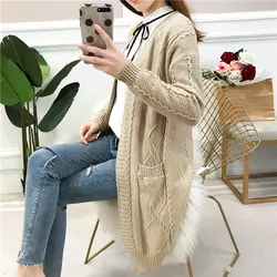 2019 весна новые женские 4 цвета Длинные свободные v-образным вырезом женский свитер кардиган корейской версии свитер с петельками Размер s-xl