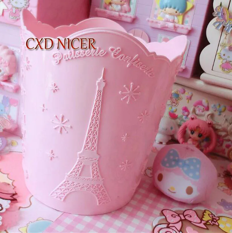 

Fantasy Embossed Paris Tower Pen Holder Office Accessories Small Bucket Pink Makep Desk Organizer Container School Chancery