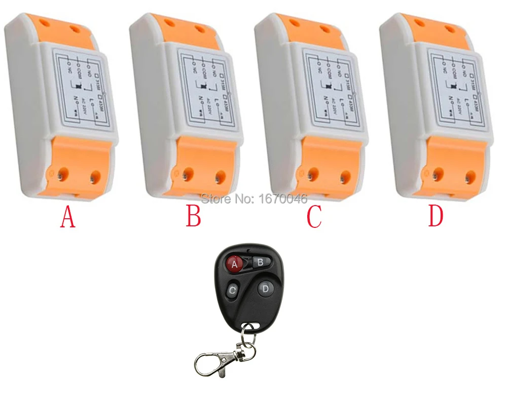 

New AC220V 1CH Radio Controller RF Wireless Relay Remote Control Switch 315 MHZ 433 MHZ 1Transmitter +4 Receiver