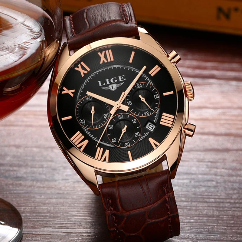 2017 LIGE Brand Mens Dress Quartz Watch Men Waterproof Fashion Casual Sports Watches Man Leather Wristwatches Relogio Masculino
