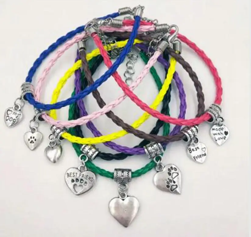 20 шт./лот быстрая доставка браслет I Love Dog &amp Paw Heart Best Friend подвеска смешанный