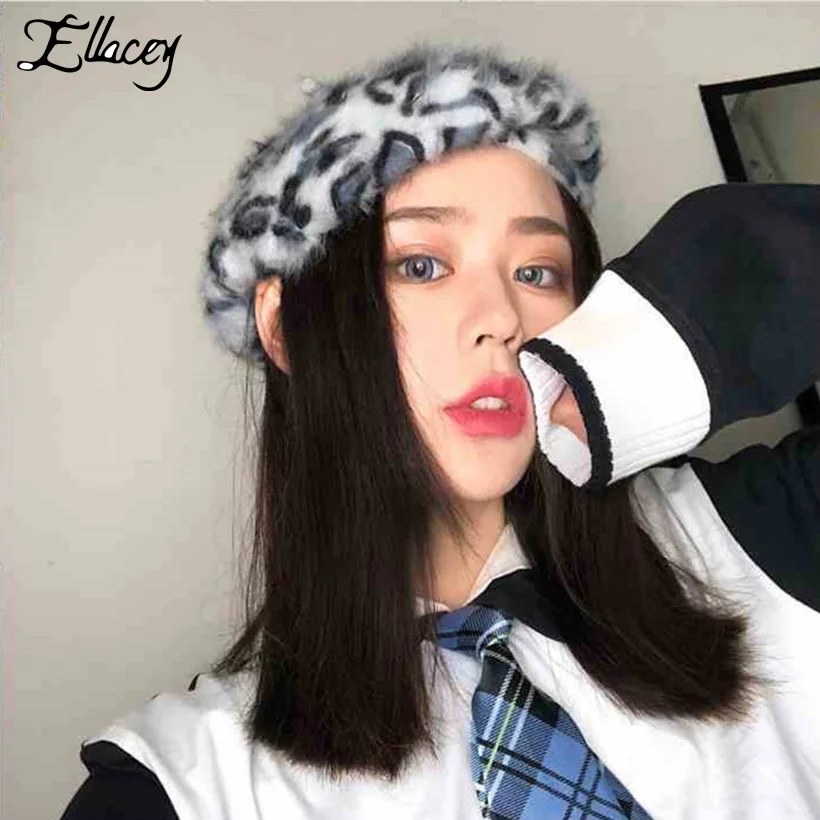 Ellacey/Новинка сезон осень зима женские береты с кроличьим мехом винтажная